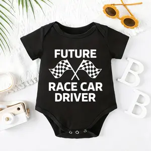2026 Cute Newborn Baby Bodysuit with future race car driver flags Print, 100% Cotton Short Sleeve Romper All Seasons, Funny Casual Onesie for Baby Boys Girls, Indoor Outdoor Infant Clothes 0-2T, Perfect Baby Gift