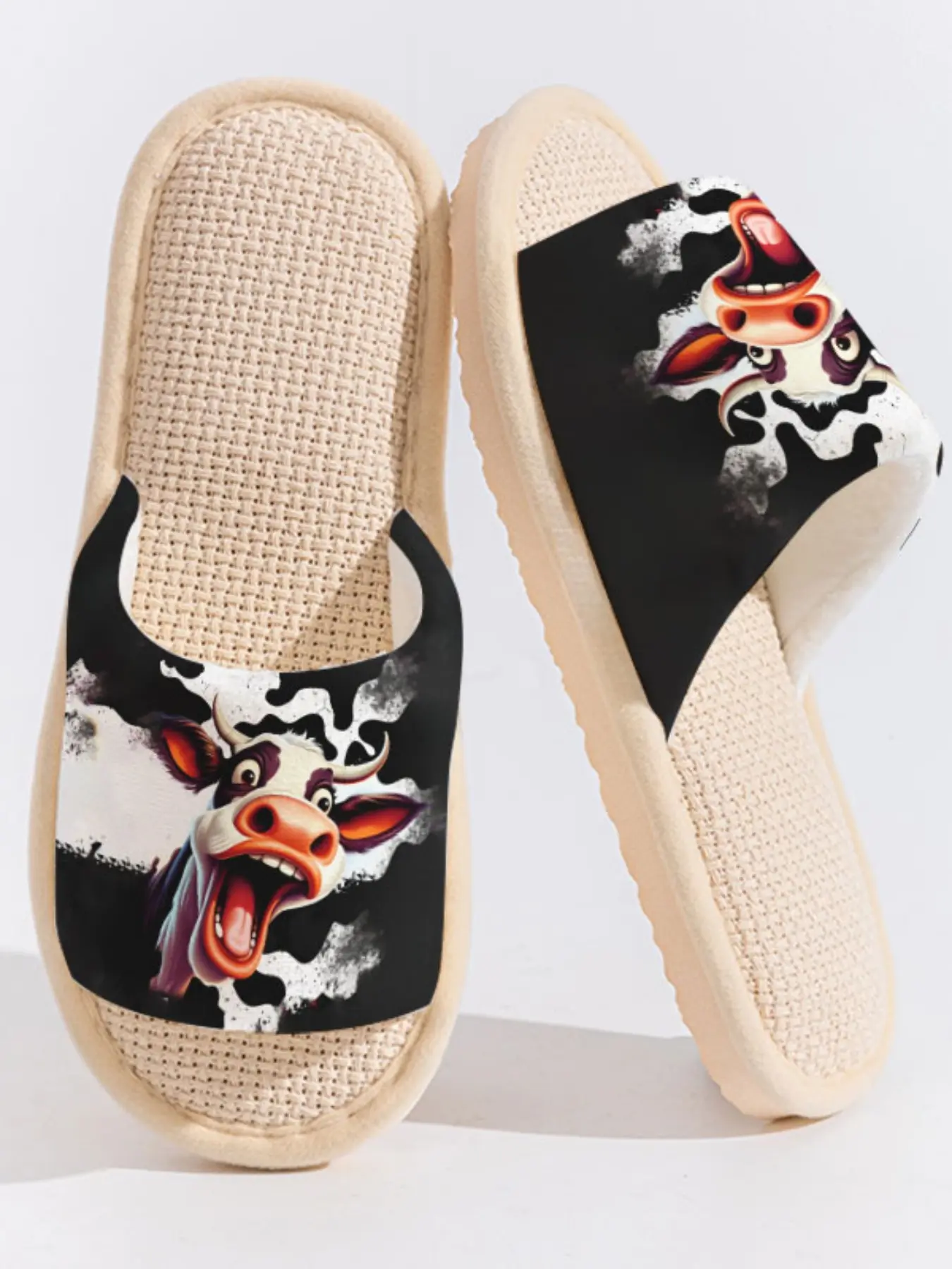 Ink-Splatter Funny Laughing Cow Slippers Cloud-Feeling Fun Trendy Style Indoor Outdoor Must-Have