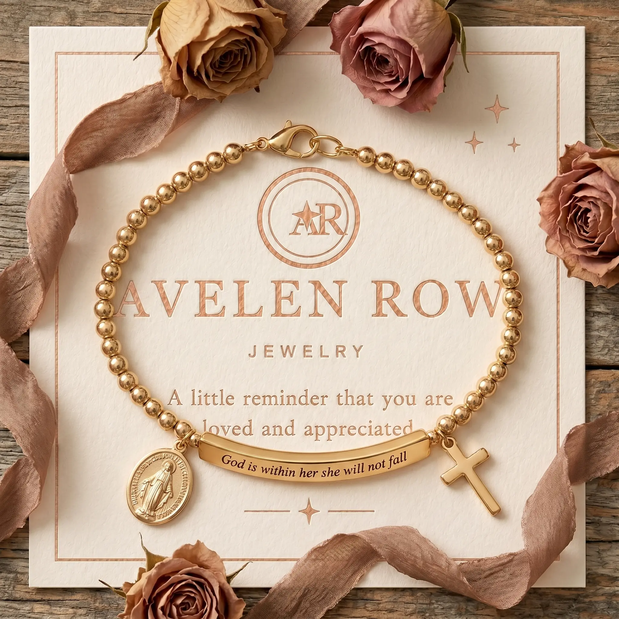 Women's Religious Inspirational Christian Bracelet - Stainless Steel Polished Metal Cross Charm, Bible Verse Psalm 46:5 "God Is Within Her", 6.48" Length Thanksgiving Gift Jewelry (Dimensions Included), Women Unisex, Daily Wear