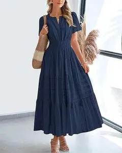 Morning Dress for Women 2026 - Puff Sleeve Smocked Waist Tiered Maxi Dress with Pockets | Summer Casual, Brunch Dresses, Beach Vacation, Resort Wear & Daily Wear