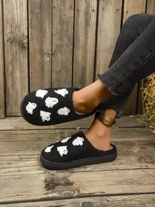 Halloween Embroidered Ghost House Slippers, Plush Women's Indoor Non-Slip Shoes, Soft Comfortable Men's Floor Sliders, New Arrival Home Wear
