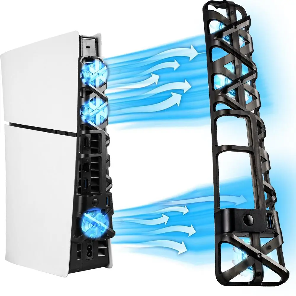 Cooling Fan for PS5 Slim, Dual Controller Charging Station with RGB Light, Dual Controller Charger, Console Cooling Fan, Console Accessories for PS5 Slim, Gaming Accessories, Game Console Accessories, PlayStation Accessories