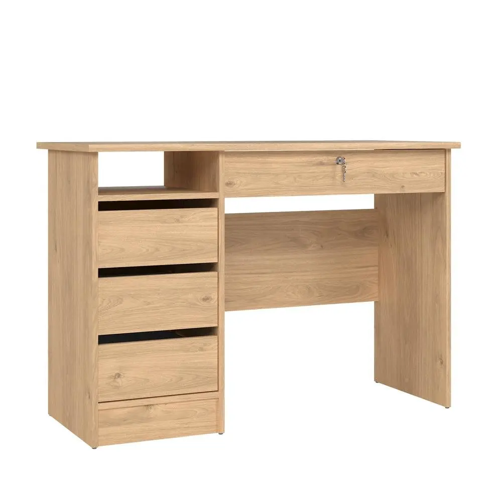 Brown Modern Handleless Engineered Wood Work Desk - 43x19x29" Home Office Workstation, 4 Drawers (1 Lockable), Open Shelf, Easy Assembly for Study, Computer Use
