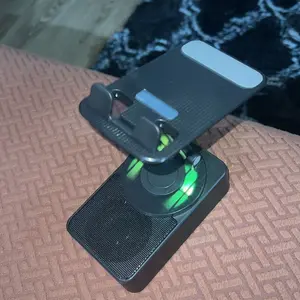 Wireless Audio Bluetooth Speaker 5in1 Phone Holder Emergency Rechargeable withColorful Ambient Light 300° Foldable for Tablet iPhone Android, Gifts for Men Women ，Black