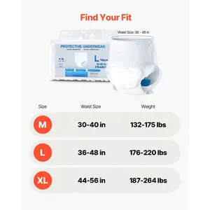 VEVOR Adult Incontinence Underwear, High Absorbent Protective Underwear for Men Women, Disposable Adult Pull-ups Diaper with Leakproof Leg Cuff Wetness Indicator - L Size, 64 Count (4 Packs of 16)