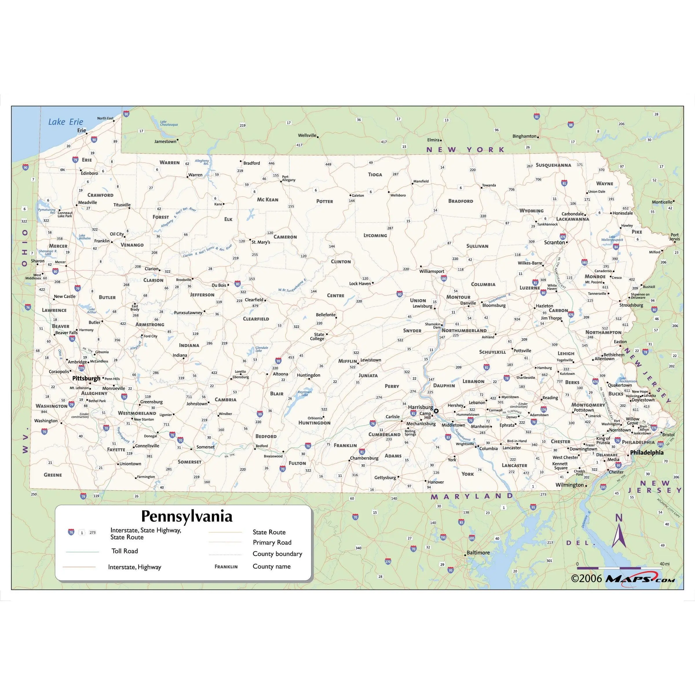 Pennsylvania County Wall Map
