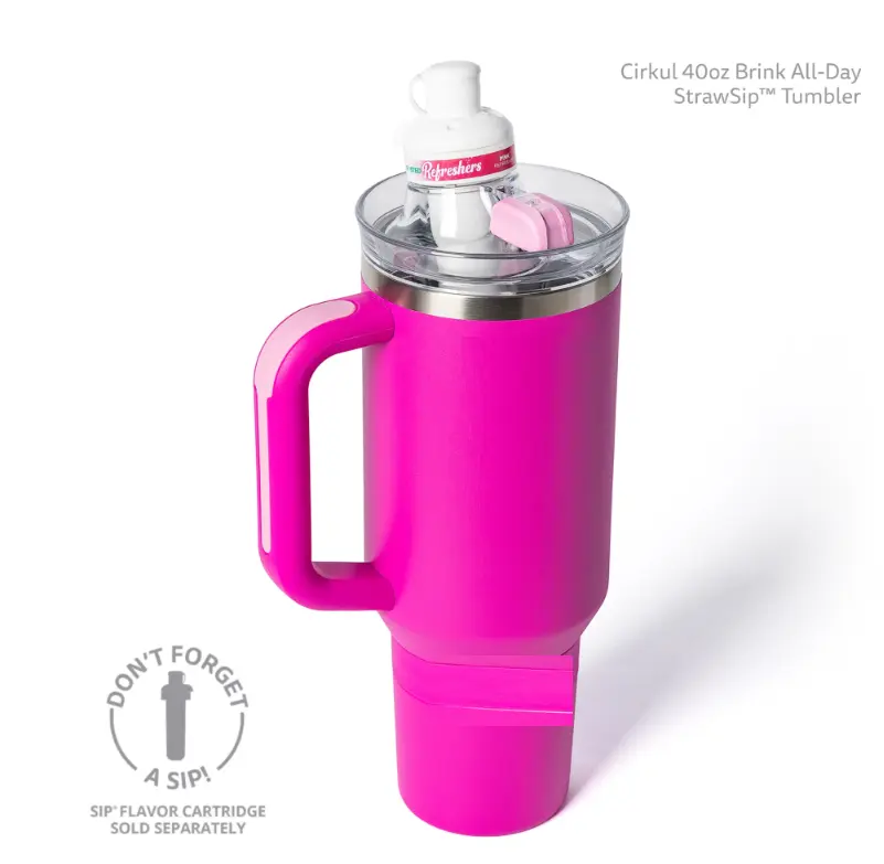 All-Day StrawSip 40oz Double-Wall Insulated Stainless Steel Tumbler with Handle, Brink (Bright Pink) - Drinkware for Refreshing Beverages - Flasks