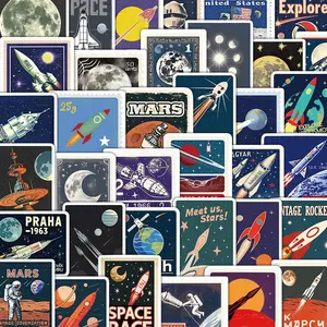 Space Travel Themed Sticker, 50pcs/set Cartoon Creative Sticker, DIY Decorative Sticker for Stationery & Computer & Water Bottle
