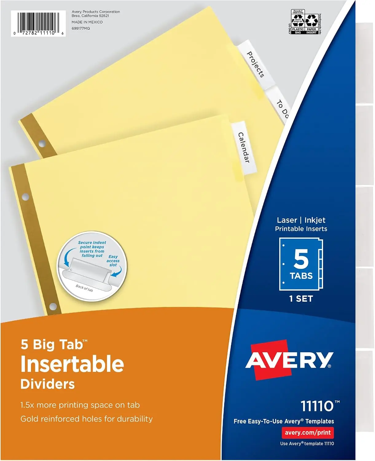 Avery Paper Dividers, Insertable Big Tab, 5-Tab, Clear, 1 Set