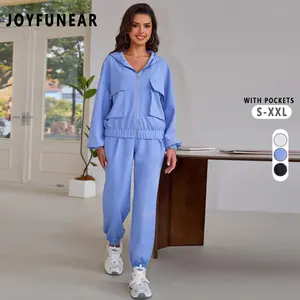 Joyfunear Women's 2 Piece Outfit Hoodie Sweatsuit Sets Summer&Fall Zip up Lounge Sweatpants Tracksuit