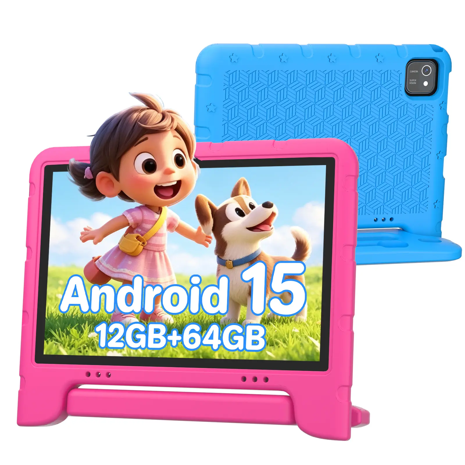 【Fall Deals】JUNINKE Kids Tablet 10.1 inch Android 15 Children's LearningToddler Tablet with Case, Quad Core, 64GB, Dual Camera,Parental Controls, 2.4G WiFi, 1280x800 LCD Display