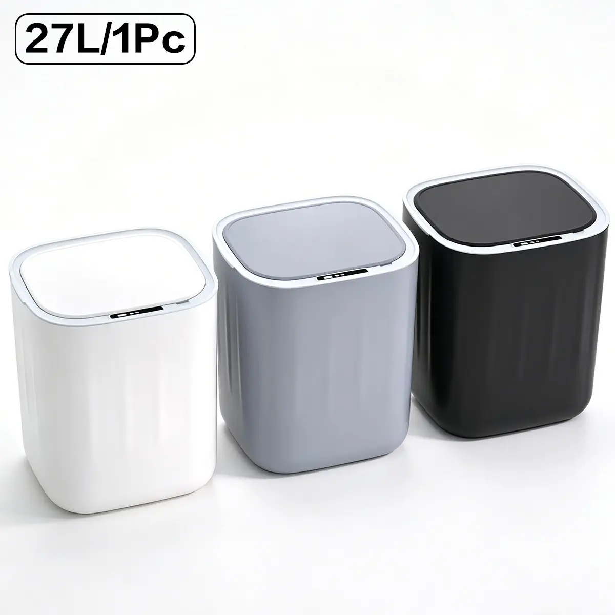 27L/7.13Gal Large Touchless Trash Can, Automatic Motion Sensor Garbage Bin with Hand Wave & Knee Bend Activation, Quiet Close Odor Proof Durable Plastic Waste Bin for Kitchen, Bathroom, Office and Home, Requires 2 Aa Batteries, Bathroom Gadgets