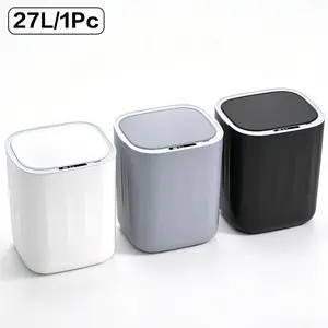 27L/7.13Gal Large Touchless Trash Can, Automatic Motion Sensor Garbage Bin with Hand Wave & Knee Bend Activation, Quiet Close Odor Proof Durable Plastic Waste Bin for Kitchen, Bathroom, Office and Home, Requires 2 Aa Batteries, Bathroom Gadgets