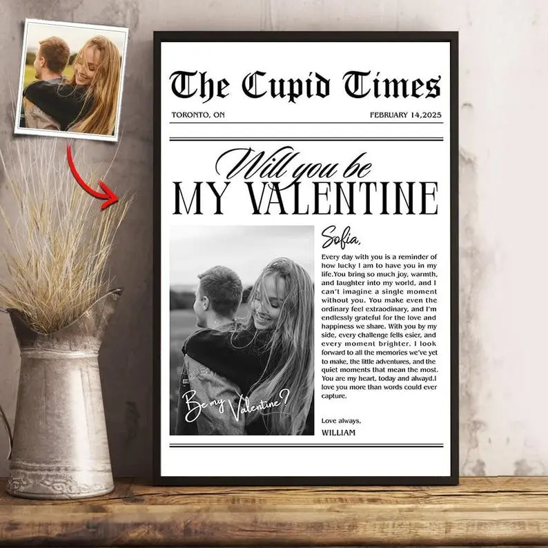 Custom Photo Newspaper Poster For Couple, Personalized Valentine's Day Gift, Anniversary Gift For Her Him