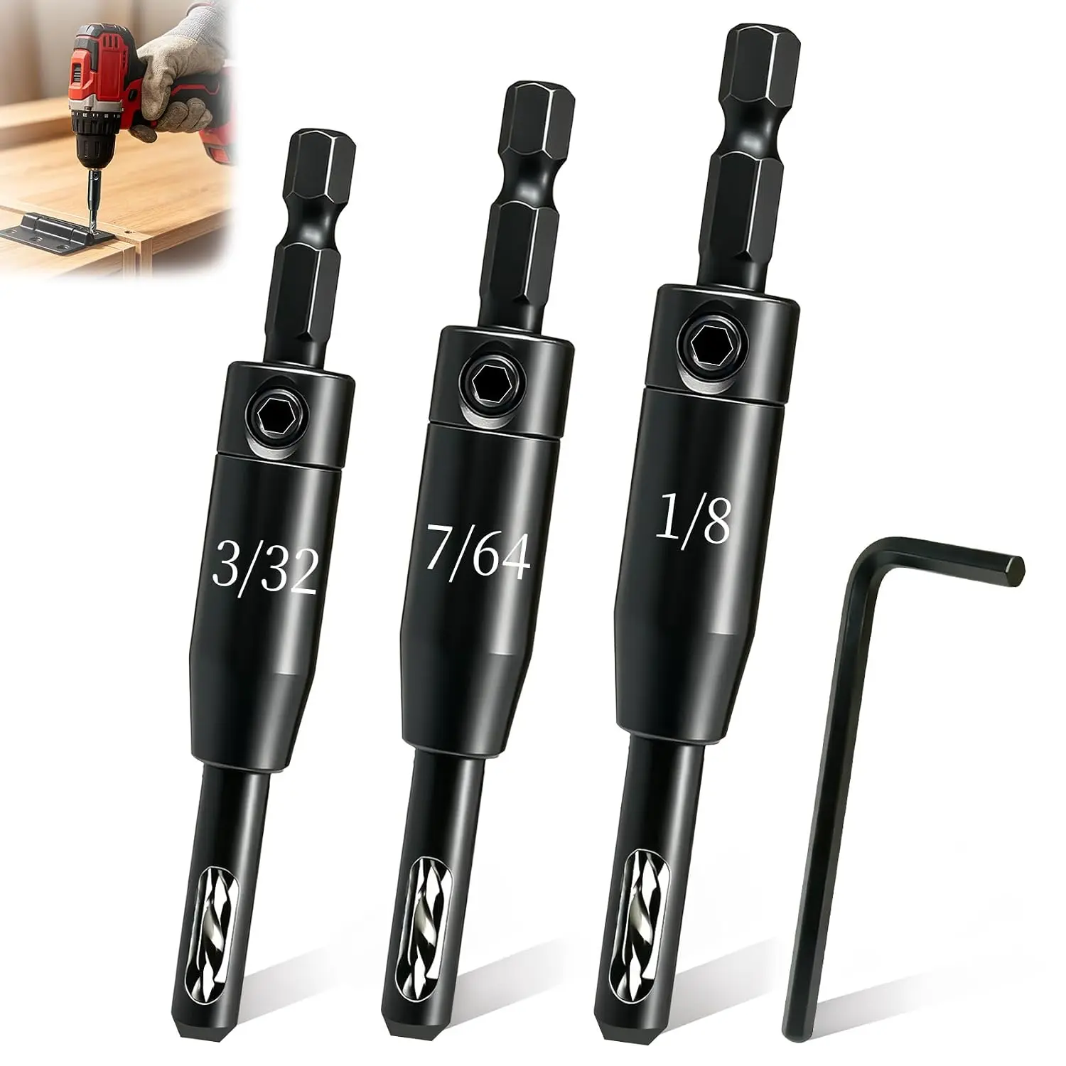 Self-Centering Hinge Drill Bit Set, VIX Bits, High-Speed Steel Drill Guide Bits for Hinges, Hardware & Woodworking jiuoici