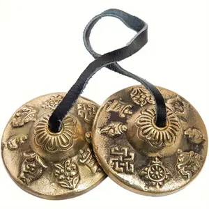 1pc Sinsoledad Handcrafted Tingsha/Cymbal Bells - Easy-to-Play, Antique Bronze Finish with Intricate Floral & Swirl Patterns - Ideal for Meditation, Chakra & Spiritual Dharma Gifts Singing Bowl Percussion Instrument Metal