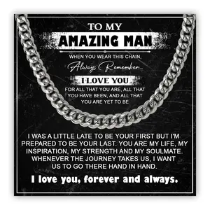 To My Man Cuban Chain Necklace, Husband Necklace from Wife, Necklace for Boyfriend, Mens Cuban Chain Necklace for Fiance, Men Necklaces for Him, Gifts for Men, Birthday Gifts for Boyfriend Husband
