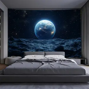 1pc Extra Large Planet's Perspective Cosmic Wall Tapestry - High-Quality Polyester Fabric, Vivid Space Scene with Stars & Planets, No Installation Needed for Living Room, Bedroom, Office, Party Decor & Live Streaming Background, Space Room Decor, Office D
