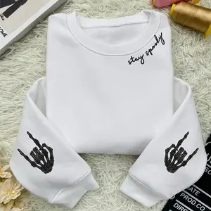 Stay Spooky Embroidered Sweatshirt, Cozy Halloween Skeleton Crewneck, Cute Spooky Season Sweater for Fall Vibes, Fun Ghost & Skeleton Gift