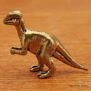 Retro-Style Miniature Copper Dinosaur Figurine — Desktop Ornament, Gift, and Metal Craft