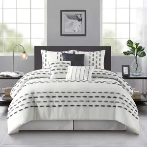Crocus 7 Piece Stripe Comforter Set White/Grey