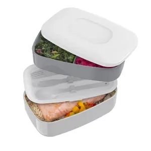 Classic All-in-One Stackable Lunch Box Container with Built in Flatware Color Gray