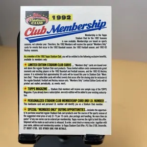 Vintage 1992 Topps Stadium Club Football Card 1992 CLUB MEMBERSHIP CARD