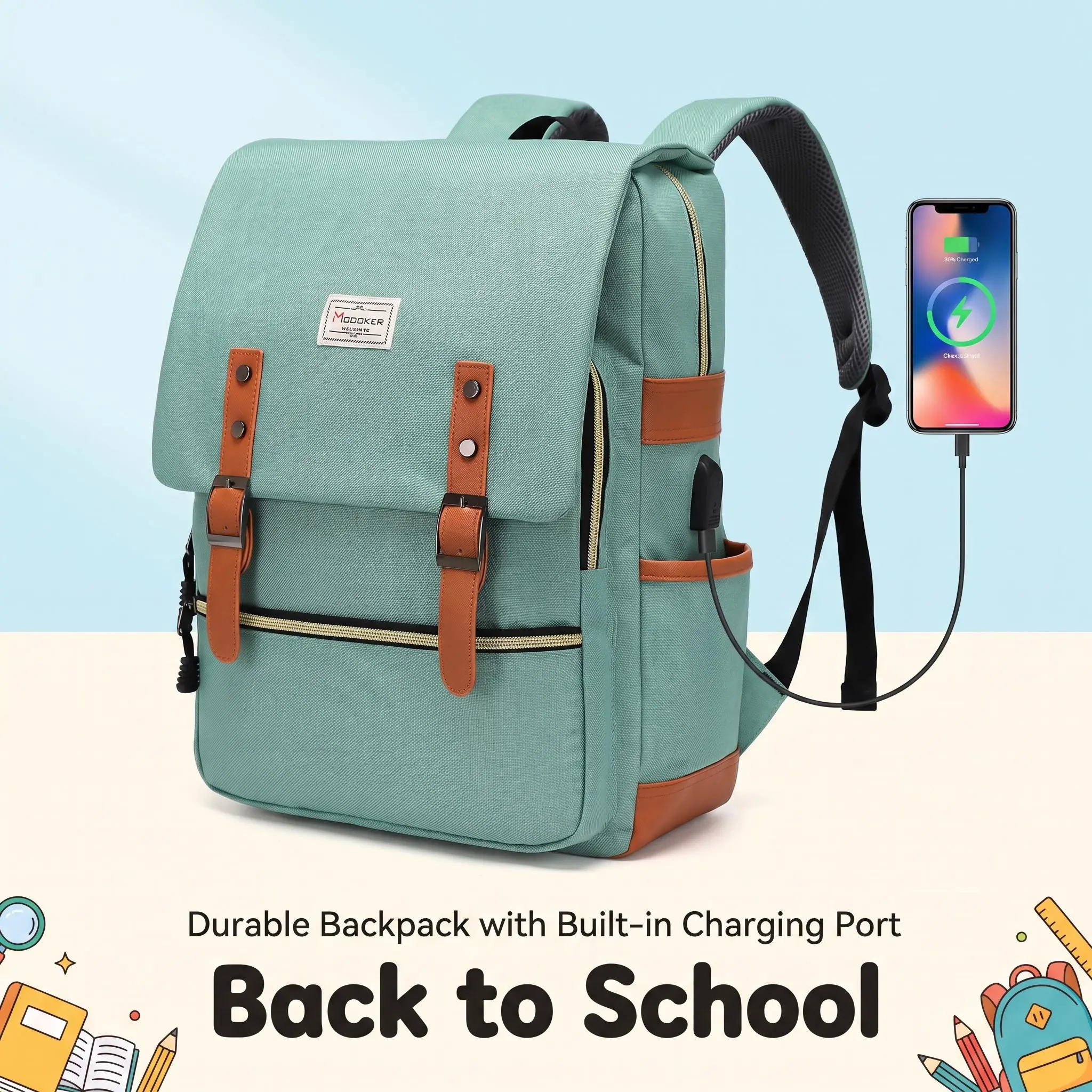 Modoker Vintage Laptop Backpack for Women Men,Eco-Friendly Travel Backpacks with USB Charging Port Fashion Backpack School Bag Fits 15.6Inch Notebook, Laptop Computer Bag, Stylish Work Bag, Back To School Shopping, TikTokShopBackToSchool