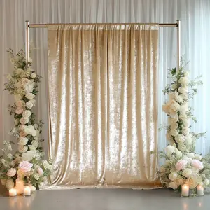 Crushed Velvet Backdrop Curtain – Beige 5ft x 12ft Event Drape with Rod Pocket, Privacy Panel for Photo Booths & Events