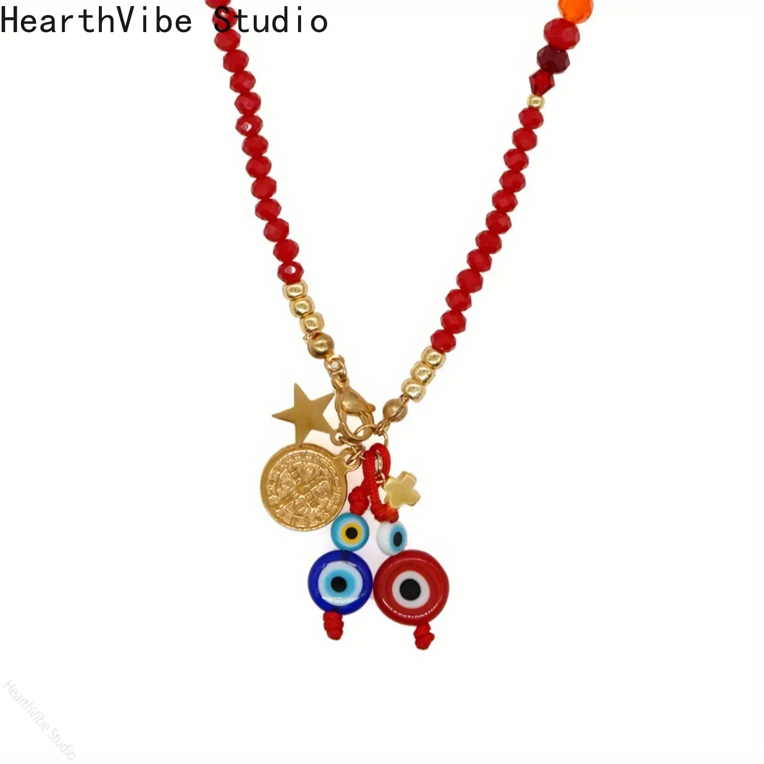 Women's Bohemian Colorful Glass Round Beaded Necklace - 1pc Unisex Jewelry with Evil Eye Cross Charm, Sports & Outdoor Accessory, Daily Wear Gift for Friends, Cross Charm Necklace, Glass Bead, Colorful Beaded Necklace