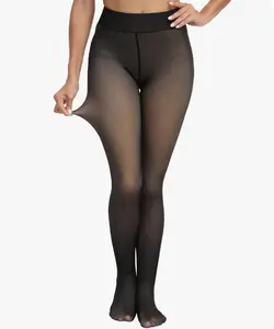 Women's Fleece Lined Tights - Warm High Waist Pantyhose Thermal Insulated Fake Translucent Tights Stocking - Black