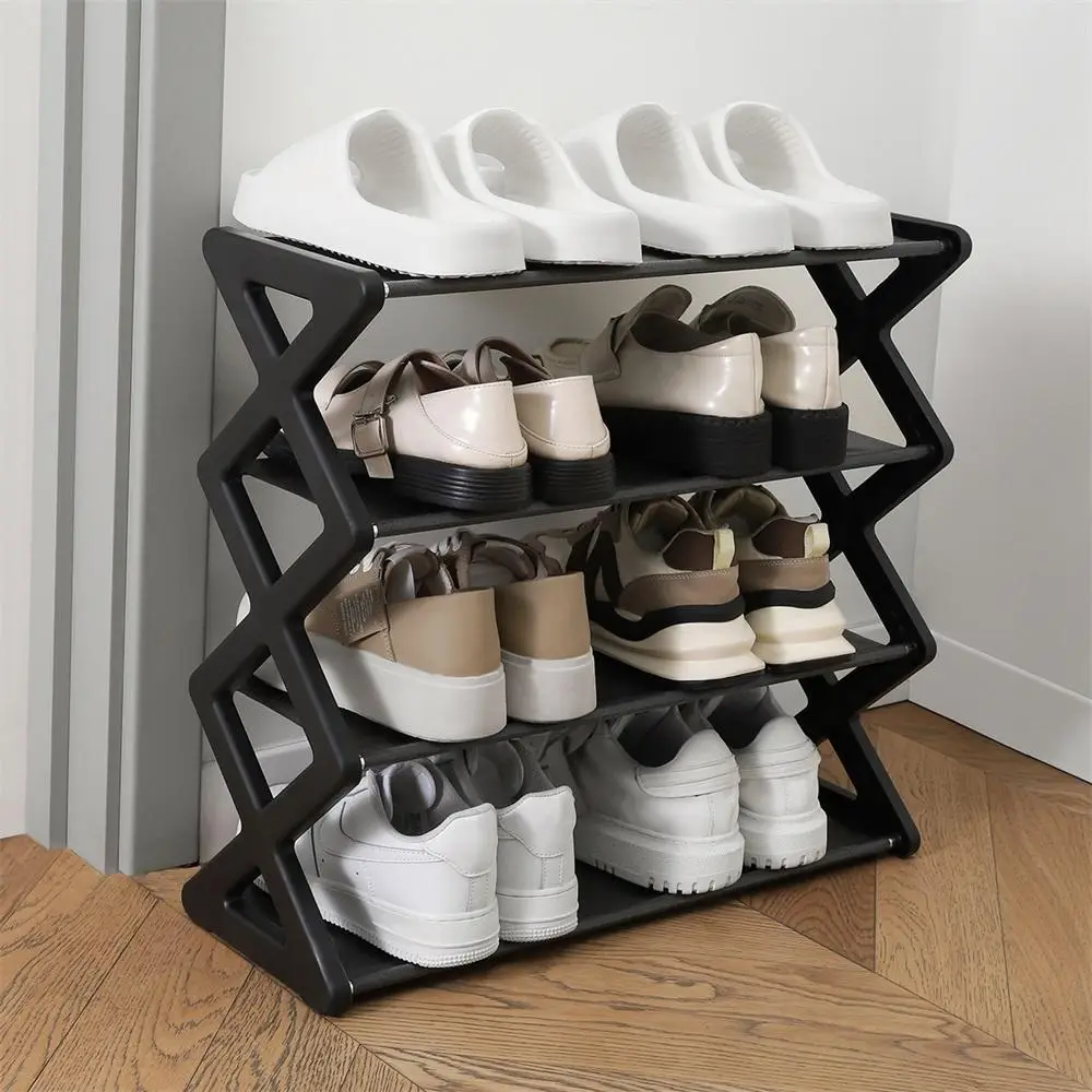 4-layer Stackable Shoe Organizer Storage Rack, 1 Count Tube Shoe Shelf, Home Organization, Shoe Rack Organizer, Organizer Storage Supplies for Househo