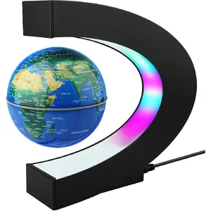 Novelty Gifts for Kids, Boys, Girls, Birthday Gift for Men, Gifts for Boss, Boyfriend, Graduation Gift for Him, Magnetic Levitation Floating World Map Globe with C Shape Base, With LED Lights