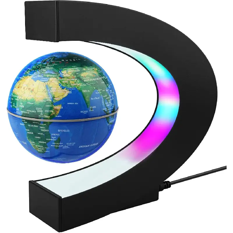 Novelty Gifts for Kids, Boys, Girls, Birthday Gift for Men, Gifts for Boss, Boyfriend, Graduation Gift for Him, Magnetic Levitation Floating World Map Globe with C Shape Base, With LED Lights