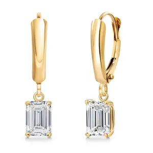 1.50 to 6.00 Cttw IGI Certified Lab Grown Diamond Leverback Dangle Earrings for Women | 14K Yellow Gold | Emerald Cut | D-E Color | VS1-VS2 Clarity