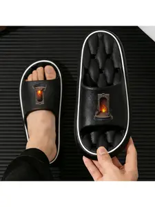 Vintage Fireplace Flame Pattern Slippers, Cozy Plush Indoor Slippers for Men and Women, Non-Slip Soft Sole House Shoes, Warm Comfortable Slip-On Slippers for Bedroom Living Room, Novelty Fire Them