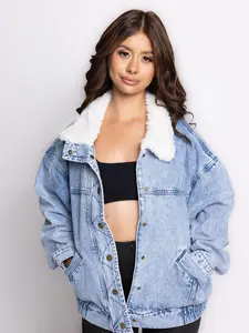 Denim Boyfriend Jacket with Sherpa Collar