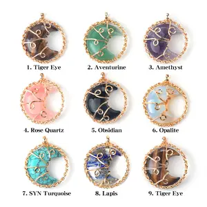 5pcs Random Around Silk Moon Pendant Natural Crystal Agate Stone Moon Necklace DIY Moon Jewelry Pendant Wholesale