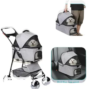 Foldable Pet Stroller with Carrier - Compact & Portable for Easy Travel - Ideal for Small to Medium Pets - Secure & Comfortable Design