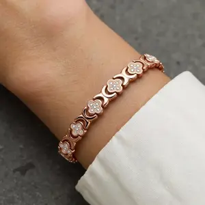 Pure Copper Bracelets for Women, Ultra Strength Magnetic Bracelet with 3800 Gauss Magnets & Sparkling Cubic Zirconia, Adjustable,charm four-leaf bracelet Fashionable Jewelry braceletstack charm bracelet charm bracelet friendship  bangle