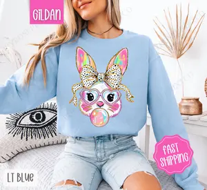 Bubble Bunny Sweatshirt, Easter Crewneck, Trendy Bunny Women's Sweater, Gift for Her