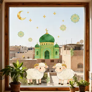 1 Pc 30×60cm Eid Al-Adha Cartoon Lamb Castle Moon Double-Sided Visible Static Window Clings Decoration Sticker for Kids Room Home Glass Decor