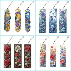 Diamond Art Painting Bookmarks, Book Accessories, 3-piece Adult DIY Cute Diamond Art Set, Women's Book Fan Corner Bookmark Handicraft Set (Flowers, birds, Fairies)