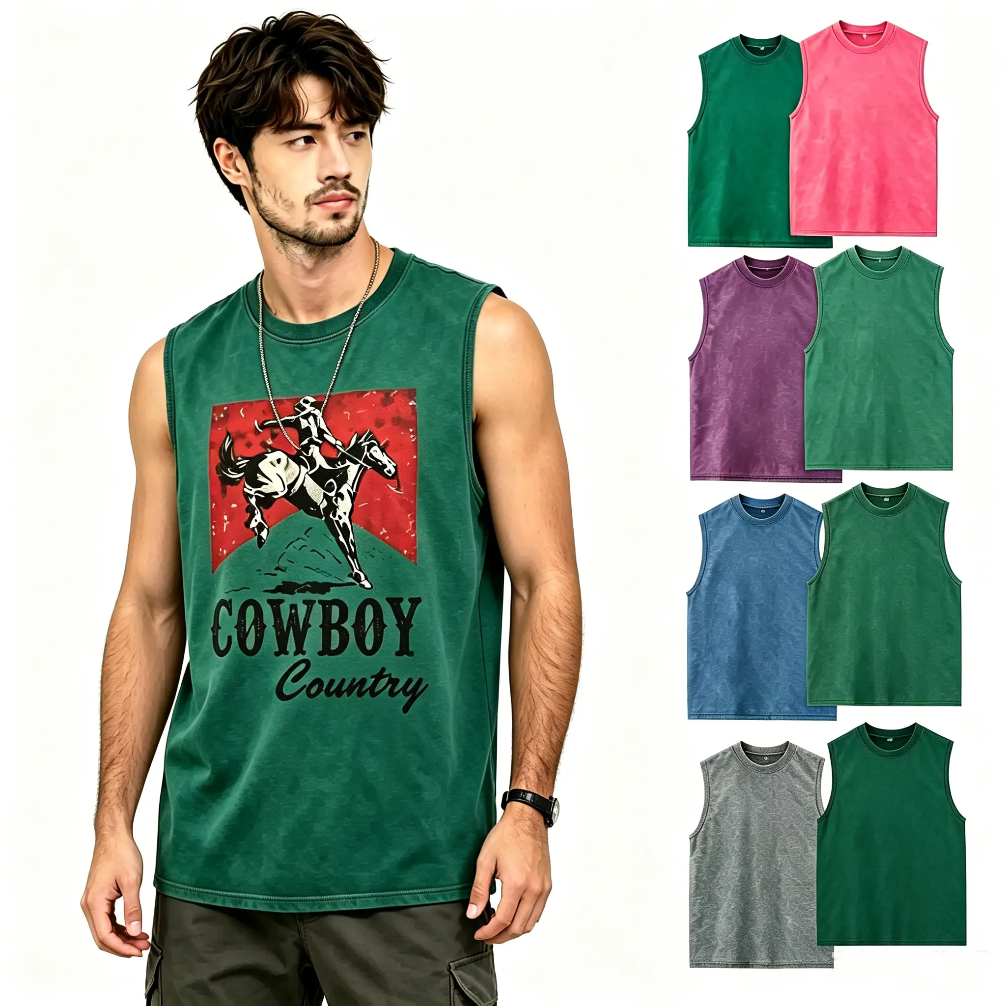 Men's 100% Cotton Soft Vintage Sleeveless Tank Top Cowboy Country Horse Graphic Loose Fit Tank Shirt Western Retro Casual Vest Perfect Gift For Men