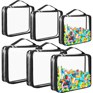 6 Packs  Storage Bags, PVC Organizing Case Bags with Zipper,   Container for Board , Building Blocks, Puzzles, Small Toys and  Books(Large, Small,Clear)