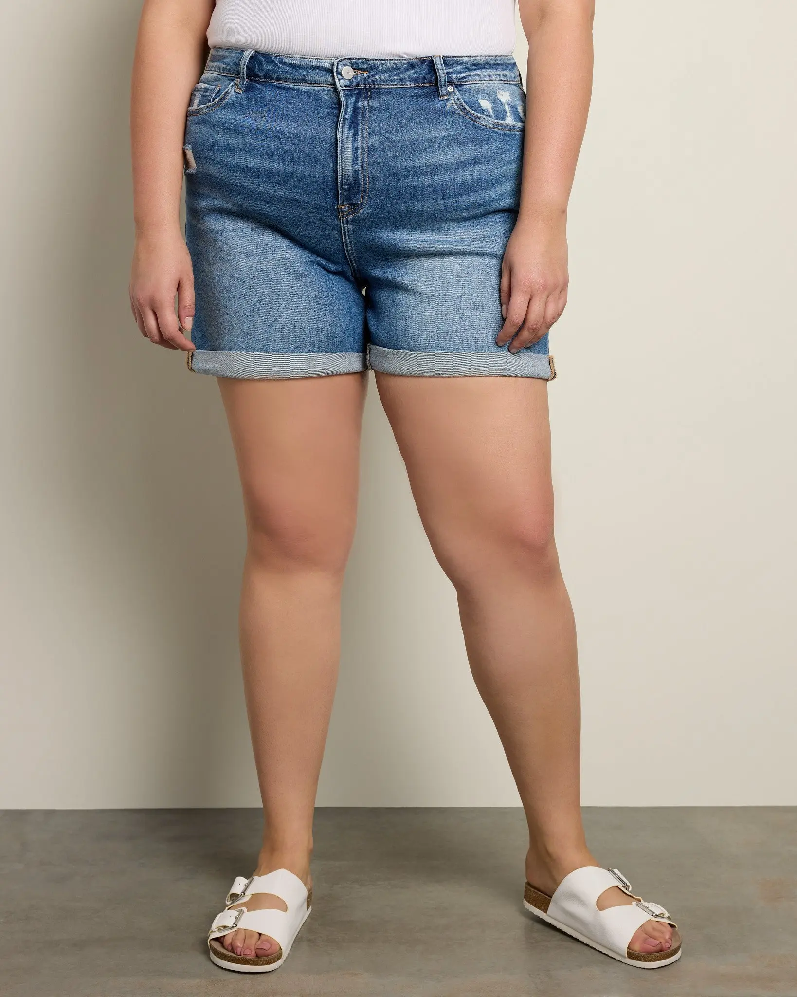 Plus Size Super High Rise Cuffed Mom Shorts