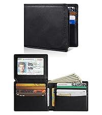 Mens Wallet With AirTag Holder, Bifold Leather RFID Blocking 1-2 ID Windows 12-13 Card Holders, Gift Box and Screen Protector Included, AirTag Not Included