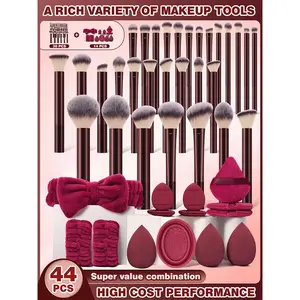 44PCS Makeup Tools Set Including:30PCS Makeup Brush Set+3PCS Makeup Sponges+3PCS Triangle Powder Puffs+4PCS Mini Air Cushion Powder Puffs+1pc Hairband+2PCS Hand Bowl Strap+1pc Makeup Brush Cleaning Tools