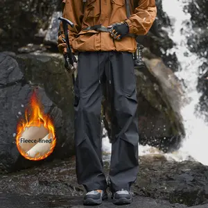 Autumn And Winter Fleece Lined Outdoor Work Pants With Multiple Pockets Hiking Mountaineering Trousers
