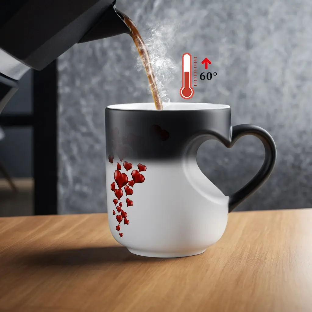 Magic Color Changing Heart Mug, Heat Sensitive Coffee Mug, Perfect Thanksgiving, Christmas, Halloween, Birthday Gifts for Her & Him